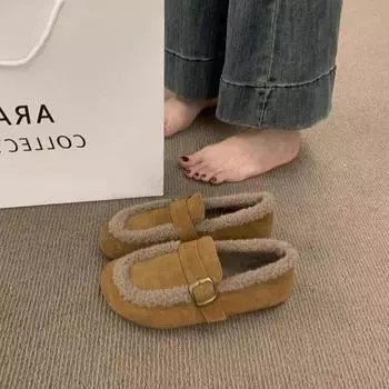 Мягкая пряжка ремня женская зимняя бархатная обувь 2024 года новые туфли Doudou Mao Mao туфли наденьте пару хлопковых туфель 35