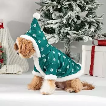 Мягкая рождественская одежда для собак, утепленное флисовое пальто с капюшоном для собак, рождественское хлопковое пальто для домашних животных, рождественское L зелёный