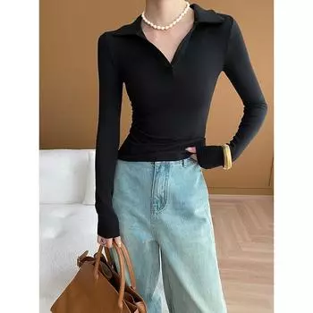 Мягкая рубашка POLO с лацканами Ранняя весна S чёрный