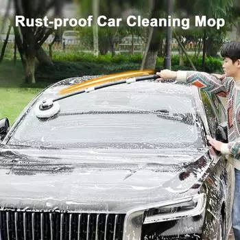 Мягкая щетина для мытья автомобиля с изогнутой съемной длинной ручкой, дизайн швабры 15 градусов, регулируемая на 90 градусов чёрный