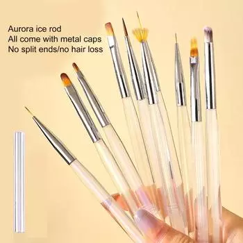 Мягкая щетина Прозрачный стержень Ручка для ногтей Мультиперья Удобная ручка Кисть для рисования и резьбы по ногтям Ручка для ухода за ногтями A
