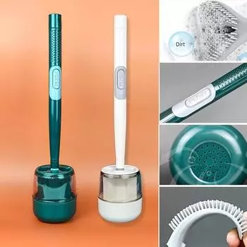 Мягкая щетка для унитаза без перфорации, щетка для туалета с гибкой головкой, щетка для туалета многоразового использования с моющим средством Toilet Brush зелёный