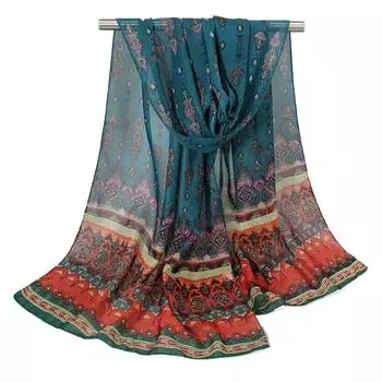 Мягкая шаль от солнца с цветочным принтом, шелковая новая накидка, хиджаб