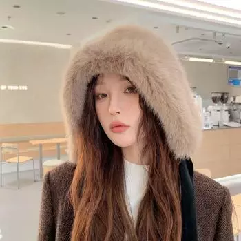 Мягкая шапка-балаклава, женская зимняя бархатная утепленная защитная шапка для ушей, искусственная кроличья шерсть, шапка Lei Feng M56-58cm хаки