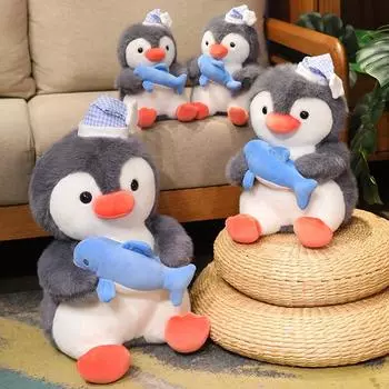 Мягкая шапка-пингвин, обнимашка, рыба, плюшевые игрушки, плюшевая кукла в виде животного из мультфильма для мальчиков, прекрасный рождественский подарок на день рождения 25cm