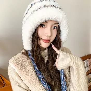 Мягкая шапка-пуловер с контрастными цветными ремешками для детей, для езды на велосипеде осенью и зимой, теплая, модная, универсальная, вязаная шапка для защиты ушей M56-58cm