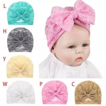 Мягкая шапочка для сна с бантом для новорожденных и кружевным цветочным узором для девочек, детская шапочка, эластичная шапочка для детского тюрбана белый