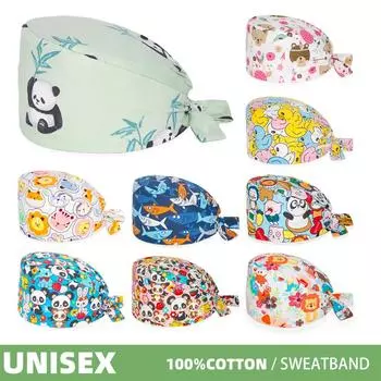 Мягкая шапочка для женщин и мужчин с мультяшным принтом, скрабы, шляпа для женщин, хирургическая шляпа, шляпа медсестры, врача, операционная, аксессуары для кормления One Size