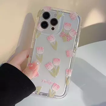 Мягкая силиконовая прозрачная задняя крышка для Iphone 13 14 Plus Pro Max 11 12 Promax Bow Tulips Flower 2023 Новый противоударный чехол для телефона For iphone 14plus