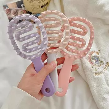 Мягкая силиконовая расческа для шампуня, массажная щетка для чистки кожи головы, длинная ручка, полая расческа для волос, расческа двойного назначения фиолетовый