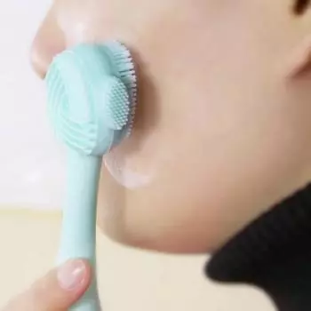 Мягкая силиконовая щетка для умывания лица с двумя сторонами, очищающая щетка для глубокого мытья кожи зелёный/белый