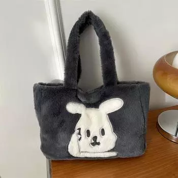 Мягкая сумка 2024 года, новая сумка через плечо с изображением маленького белого кролика, студенческая сумка-тоут, зимняя, вместительная, универсальная сумка для поездок на работу чёрный