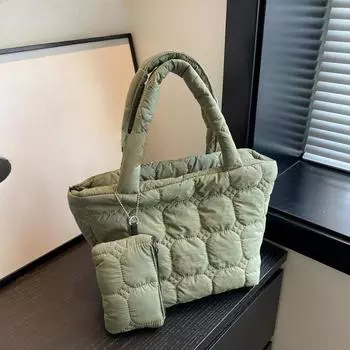 Мягкая сумка через плечо для женщин, клетчатая мягкая нейлоновая ткань, одеяло, большая вместительная сумка для покупок, сумка-тоут 37x27x18cm