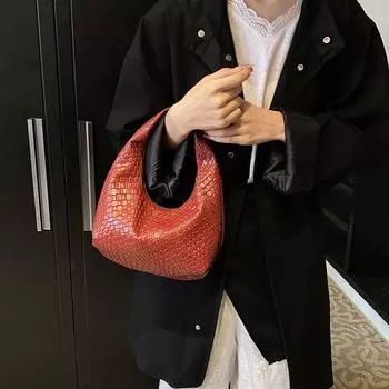 Мягкая сумка через плечо для женщин, модная тканевая сумка-хобо, большая вместимость, кожаная сумка через плечо, плетеная сумка