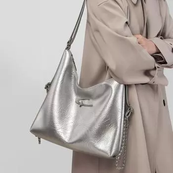 Мягкая сумка для хлеба на весну и лето, женская популярная сумка через плечо, летняя сумка-ведро через плечо серебряный