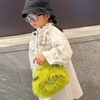 Мягкая сумка-мессенджер для девочек, учениц начальной школы, универсальная сумка для мелочей, милая, смешная, индивидуальная, плюшевая, вышитая сумка через плечо one size fits all фиолетовый