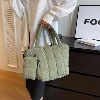 Мягкая сумка на плечо для женщин, клетчатое мягкое нейлоновое одеяло, большая вместимость, сумки для покупок, роскошная дизайнерская сумка 37x27x18cm