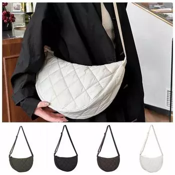 Мягкая сумка-полумесяц, однотонная нейлоновая сумка на плечо, модная клетчатая сумка через плечо для мужчин