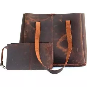 Мягкая сумка-тоут из кожи буйвола Элегантные сумки-шопперы через плечо от Lust Leather Rustic Brown