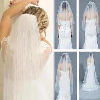 Мягкая свадебная вуаль, расческа для свадебной фаты, свадебная фата в виде собора, 1 ярусная вуаль, свадебная расческа для волос со стразами для невест 75cm/29inch слоновая кость
