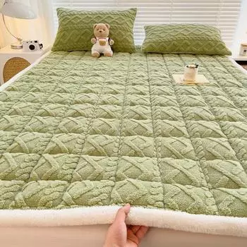 Мягкая теплая простыня из фланели с резинкой на четыре угла, зимняя и осенняя, утолщенная простыня для матраса, стеганый коврик-татами 80x190cm 1PC