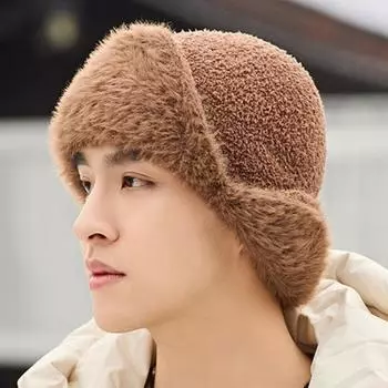 Мягкая теплая шапка для головы для мужчин и женщин, осень-зима, новая защита ушей, теплая монгольская шапка, ветрозащитная, холодная зимняя вязаная хлопковая шапка One size чёрный