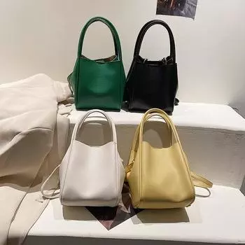 Мягкая текстура женская сумка новая большая вместительная сумка-ведро с узором личи модная однотонная простая сумка через плечо