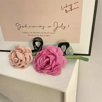 Мягкая ткань для волос из полиэстера с цветочным зажимом, аксессуары для волос, заколка в виде акулы для женщин розы красного