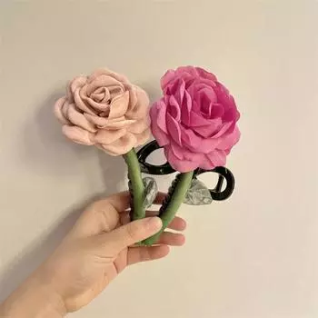 Мягкая ткань зажим для волос пластиковый цветок зажим Элегантный зажим для розовой акулы работа розы красного