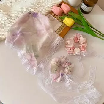 Мягкая треугольная повязка для волос с регулируемым принтом, резинки для волос, французский кружевной шарф для женщин style2