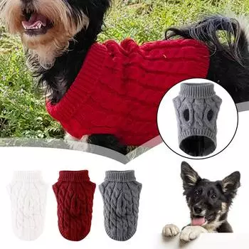 Мягкая трикотажная ткань для собак среднего размера, зимний рождественский теплый свитер для собак, одежда для собак A W7A9 Red-M