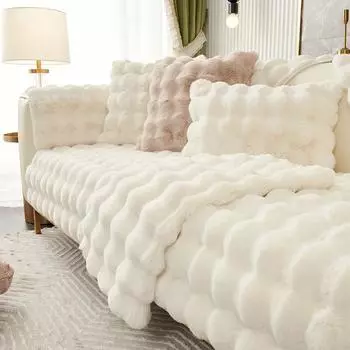 Мягкая удобная диванная подушка с кроликом, зимняя толстая плюшевая подушка, нескользящий кожаный чехол для дивана, тканевое полотенце 45*45 зелёный