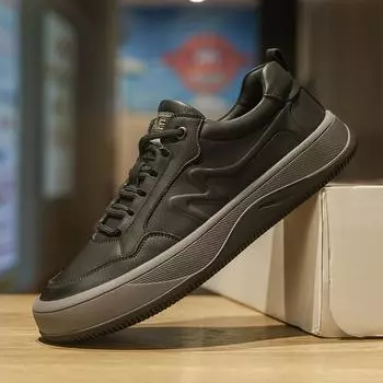 Мягкая удобная повседневная обувь, универсальные кроссовки для походов на шнуровке, новые кожаные мужские деловые туфли, обувь для походов на открытом воздухе 38 чёрный