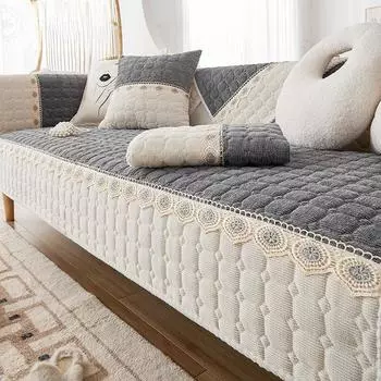 Мягкая утолщенная подушка для дивана из вельвета, зимняя плюшевая нескользящая подушка с защитой от царапин, однотонный кружевной чехол для дивана, ткань 70x70cm 1pcs оранжевый