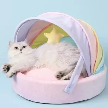 Мягкая уютная радужная кровать для собак и кошек, полузакрытые домики для котят, дышащее гнездо для щенков, подушка для домашних животных, коврик для кровати, аксессуары для кошек фиолетовый
