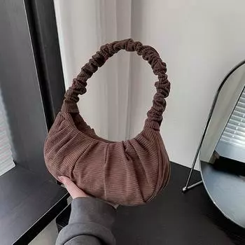 Мягкая вельветовая сумка-хобо, стильная женская сумка, плиссированная, ретро, однотонный, наплечный кошелек для телефона 27x6x17cm кофейный