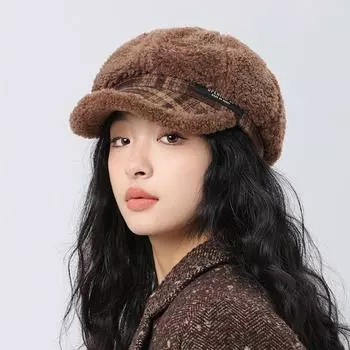 Мягкая восьмиугольная кепка для девочек, теплая, осенне-зимняя, с большой головой, для маленьких мальчиков, с газетным принтом, бейсбольная кепка с утиным язычком, ретро-клетчатая