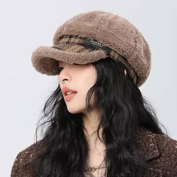 Мягкая восьмиугольная кепка женская осенне-зимняя теплая берет с большой головой кепка газетчика чёрный