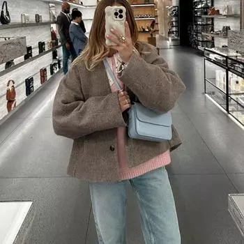 Мягкая вощеная ленивая свободная куртка, повседневная и удобная короткая куртка для поездок на работу L кофейный