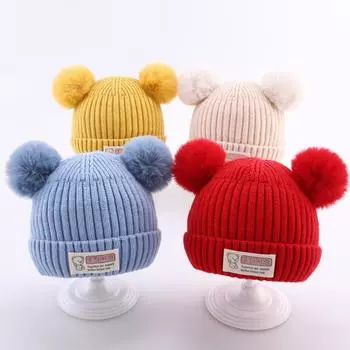 Мягкая вязаная шапка для малышей 0-3 года, шапки-бини, зимняя шапка высокого качества для мальчиков и девочек