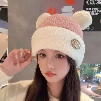 Мягкая вязаная шерстяная шапка осень-зима женская симпатичная зимняя сумка-голова с изображением маленького лица, теплая холодная шапка с флисовыми наушниками белый