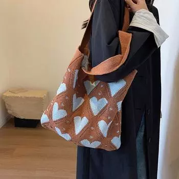 Мягкая вязаная сумка крючком Сумка Вязаная большая сумка Модные вязаные сумки на ремне для девочек