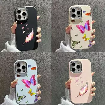 Мягкая задняя крышка N76 Butterfly для Samsung S23 Plus S24 Ultra A54 A14 iPhone 16 14 13 Pro Max Xiaomi Redmi Note 13 Plating Frame Camera Protector Case Samsung A02
