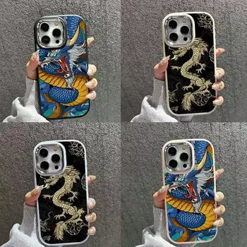 Мягкая задняя крышка N81 Dragon design art для Samsung S24 Ultra A14 iPhone 16 Pro Max Xiaomi Redmi Note13 Plating Frame Camera Protector Case Samsung A02