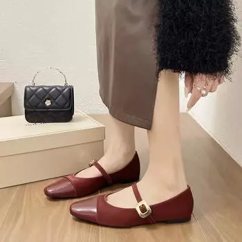 Мягкая женская обувь, осенняя женская обувь, повседневные кроссовки с квадратным носком, осеннее новое платье, удобная летняя обувь для бабушек и дедушек, ретро-ремешок с пряжкой 35 чёрный