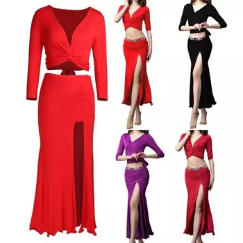 Мягкая женская одежда для девочек, отдельная танцевальная одежда для танца живота, тренировочная одежда в тренажерном зале, верхняя юбка Purple M