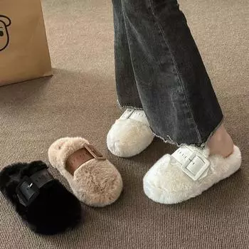 Мягкая зимняя женская плюшевая теплая домашняя обувь Лампа Спальня Домашняя обувь Женская плоская обувь 35 коричневый