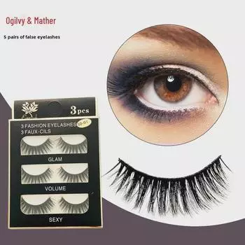 Мягкие 3D накладные ресницы в европейском и американском стиле - набор из 3 пар в черной коробке 5D-08 (3 pairs per box)