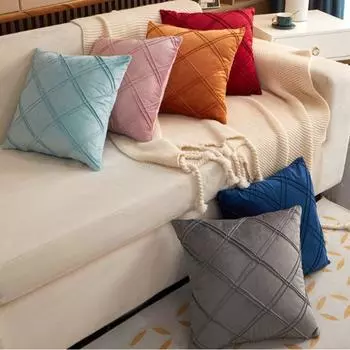 Мягкие бархатные квадратные наволочки, декоративные однотонные наволочки с ромбовидным узором серый