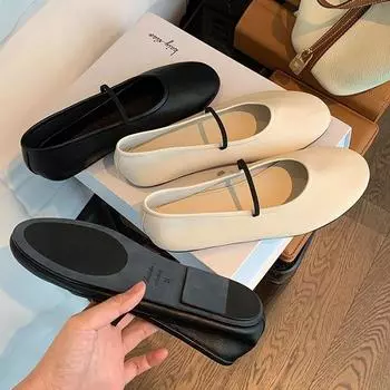 Мягкие боковые туфли с круглым носком и неглубоким горлом, тонкие туфли Мэри Джейн на плоской подошве с одним ремешком, женские летние туфли 35 чёрный